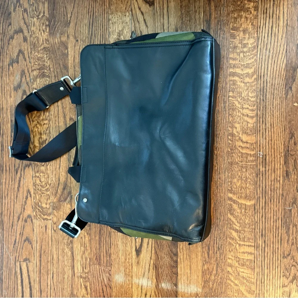 Jack Spade camo leather briefcase messenger bag black
